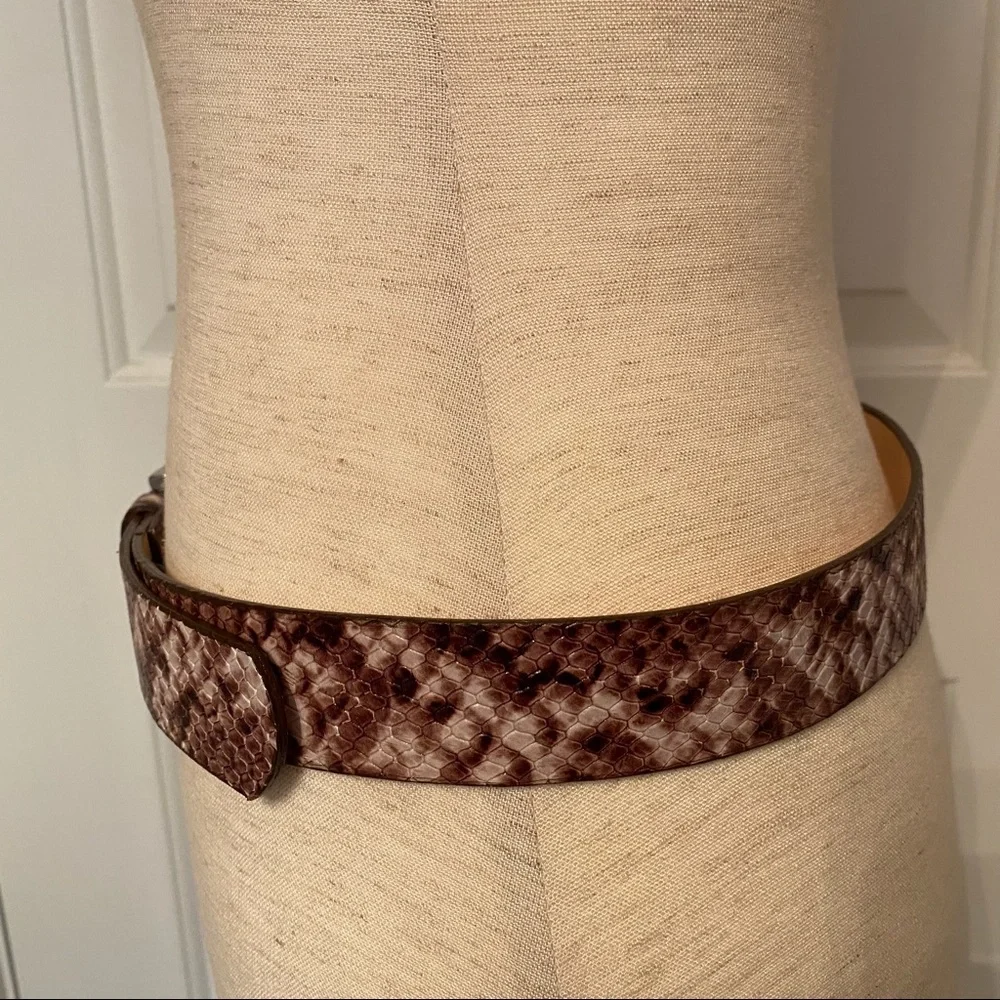 BRAVE LEATHER NEW BELT BROWN CREAM EMBOSSED LEATHER SNAKESKIN LOOK CANADA Size S